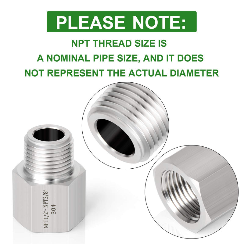 Taisher 2PCS Forging of 304 Stainless Steel Pipe Fitting, Reducer Adapter, 3/8-Inch Male Pipe x 1/2-Inch Female Pipe 1/2" FNPT x 3/8" MNPT 2 - NewNest Australia