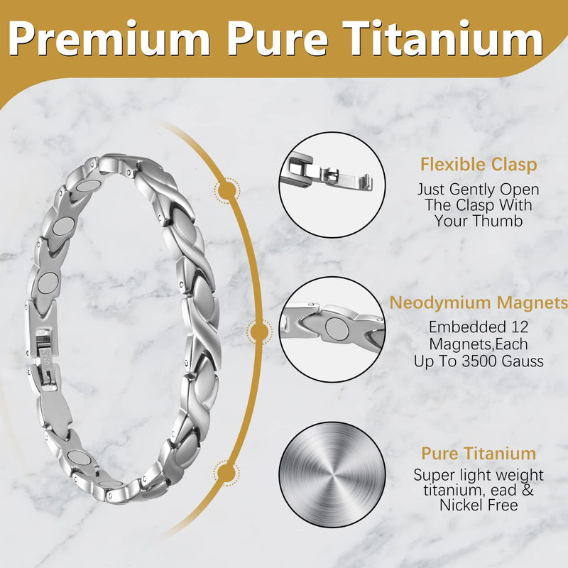 Jeracol Titanium Magnetic Bracelets for Women Bracelets Titanium Magnetic Brazaletes with 3500 Gauss Magnets Adjustable Wristband with Removal Tool & Jewellry Gift Box Silver - NewNest Australia