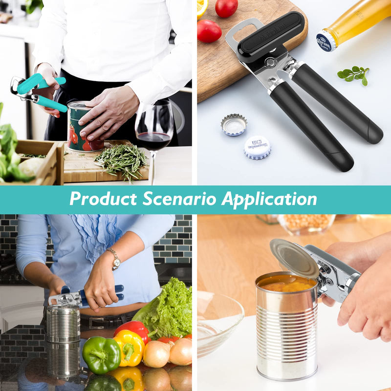 Mebotem 10 Colors Can Opener Manual Handheld Heavy Duty Hand Can Opener Smooth Edge Stainless Steel Can Openers Top Lid Kitchen Gadgets, Best Large Rated Easy Turn Knob, with Bottle Opener, Aqua Sky 1 - NewNest Australia