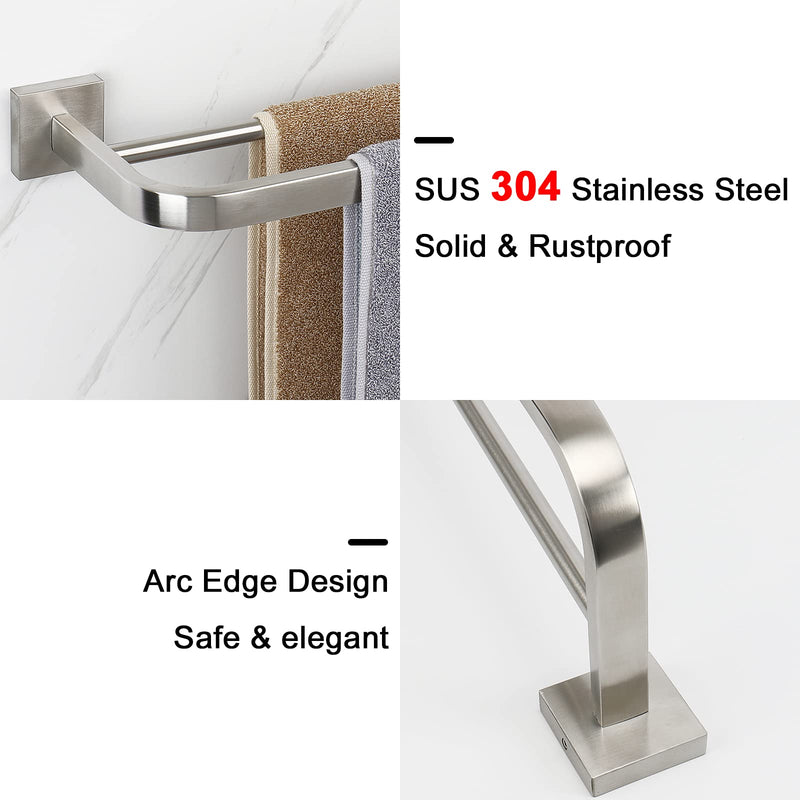 NearMoon Double Bath Towel Bar, Bathroom Accessories-Thicken Stainless Steel Shower Towel Rack for Bathroom/ Kitchen, Elegant Arc Edge Towel Holder Wall Mounted (Brushed Nickel, 22 Inch) Brushed Nickel - NewNest Australia