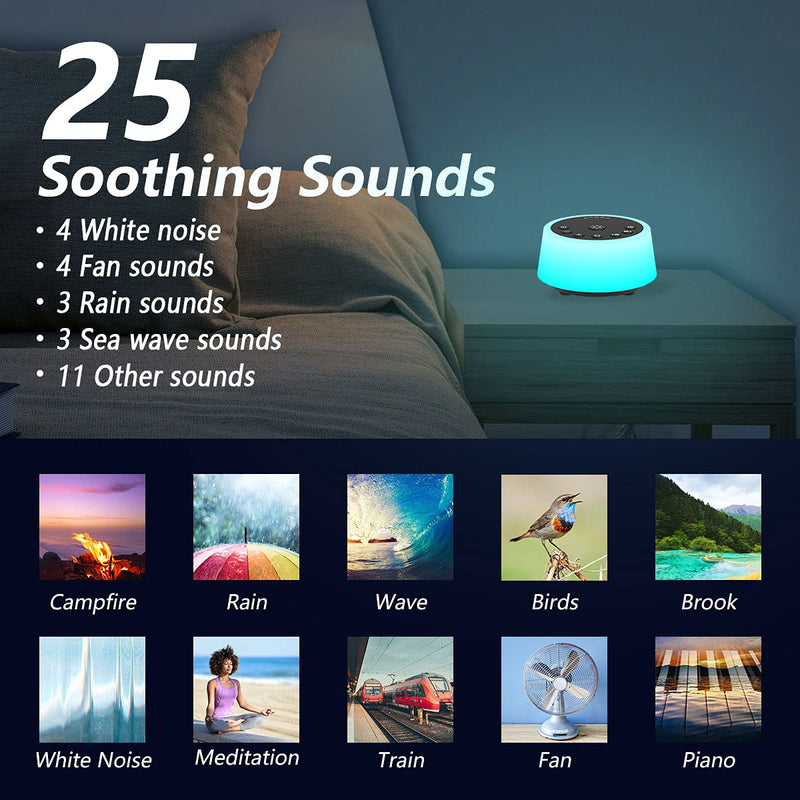 Color Noise Sound Machines with 10 Colors Night Light 25 Soothing Sounds and Sleep White Noise Machine 32 Volume Levels 5 Timers Adjustable Brightness Memory Function for Adults Kids Baby (Black) Black - NewNest Australia