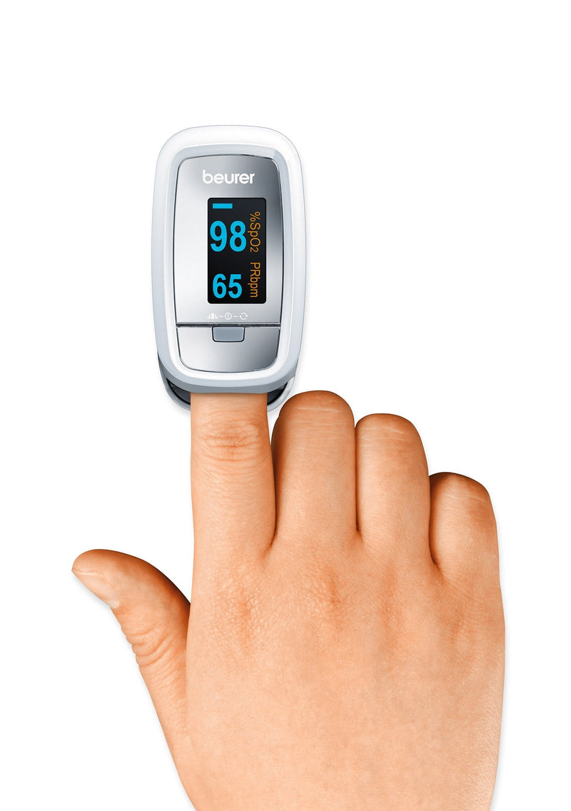 Beurer PO30 Pulse Oximeter | Determination of heart rate and arterial oxygen saturation for those with medical conditions | Suitable for high-altitude sports | Small and lightweight | Medical device Grey Single - NewNest Australia