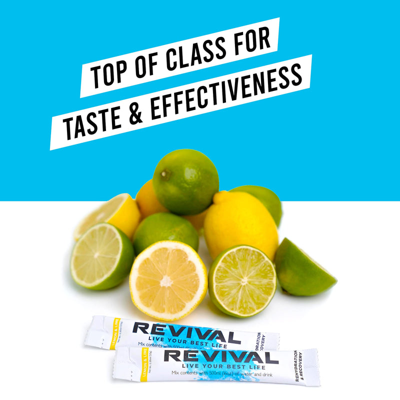 Revival Rapid Rehydration Electrolytes Powder - High Strength Vitamin C, B1, B3, B5, B12 Supplement Sachet Drink, Effervescent Electrolyte Hydration Tablets - 12 Pack Lemon Lime Lemon & Lime 12 Count (Pack of 1) - NewNest Australia