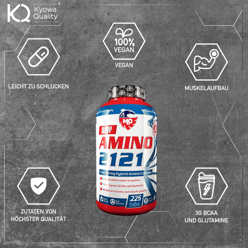 Mlo Amino 2121, 9 Essential Amino Acids Complex Tablets, Bcaa & Eaas, Leucine, Isoleucine, Valine, L-Glutamine Kyowa, High Dose, Vegan, Gluten-Free, Muscle Building, Laboratory Tested - 225 Tablets - NewNest Australia