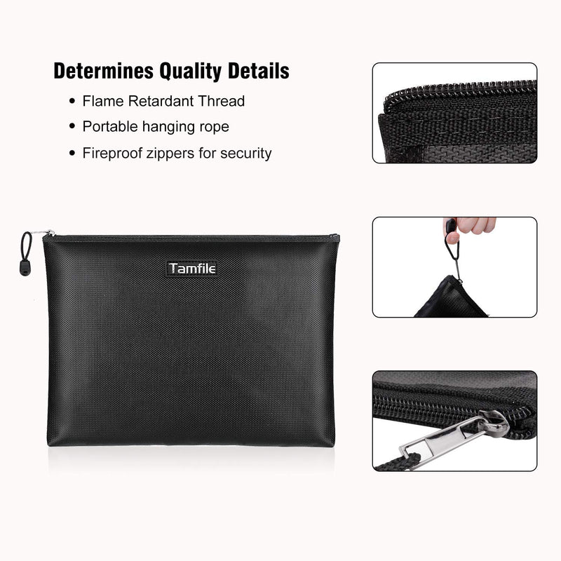 2PCS Fireproof Document Bags, Safe Folder Organizer with Zipper, Portable File Storage with Strap, A5, A4 Size Foldable, Money Safe Bags for Important Passport, Jewelry, Card, Invoice -Black 1 - NewNest Australia