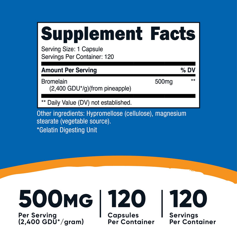 Nutricost Bromelain 500mg, 120 Vegetarian Capsules - Bromelain (2400 GDU/g), Non-GMO, Gluten Free - NewNest Australia