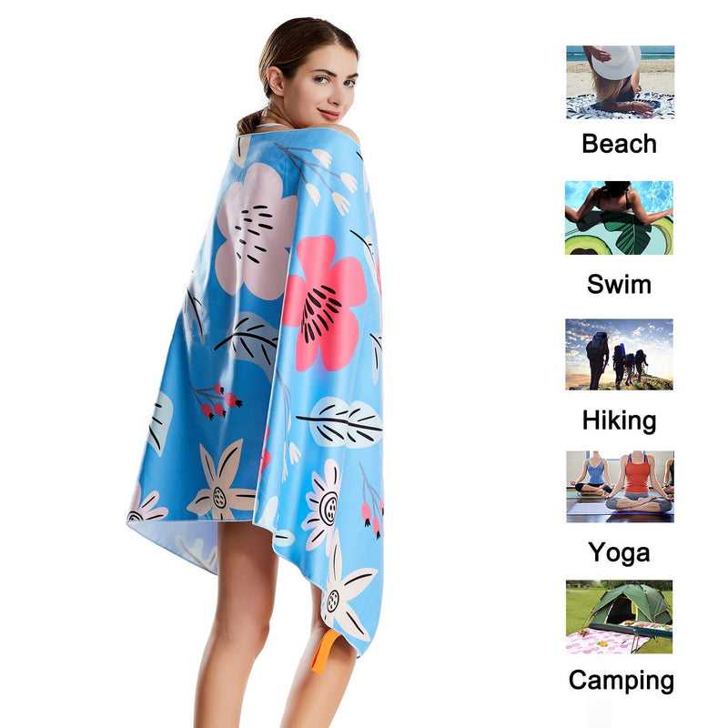 NewNest Australia - CHARS Microfiber Quick Drying Beach Towel with a Carrying Bag, Super Absorbent Towel, Sand Free Towel, for Kids, Teens, Adults, Travel, Gym, Camping, Pool, Yoga, Outdoor and Picnic Flower large (30 x 60 inches) 