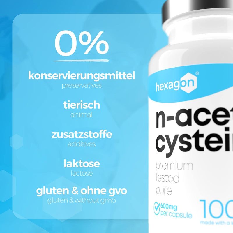 Nac N-Acetyl-Cysteine 600 Mg - +3 Month Treatment - Antioxidant & Detoxifier - Boost Glutathione - Liver Detox & Protection - 100 Vegetarian Capsules - Vegan - No Additives - Hexagon - NewNest Australia