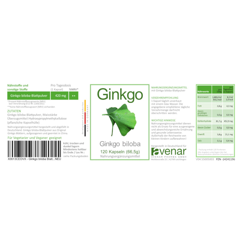 Ginkgo biloba leaf powder 420mg | from the pharmacy | 120 capsules 4-month supply | highly pure, made in Germany | Highly dosed, natural, vegan, no extract, test winner rating very good. 120 pieces (pack of 1) - NewNest Australia