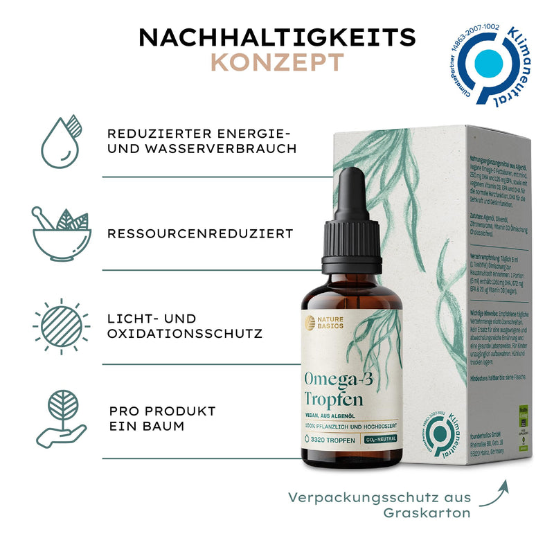Vegan Omega 3 algae oil - 100 ml drops high dosage / 1158 mg DHA & 579 mg EPA/citrus aroma/high-quality obtained from algae/certified & sustainable 100 ml drops - NewNest Australia