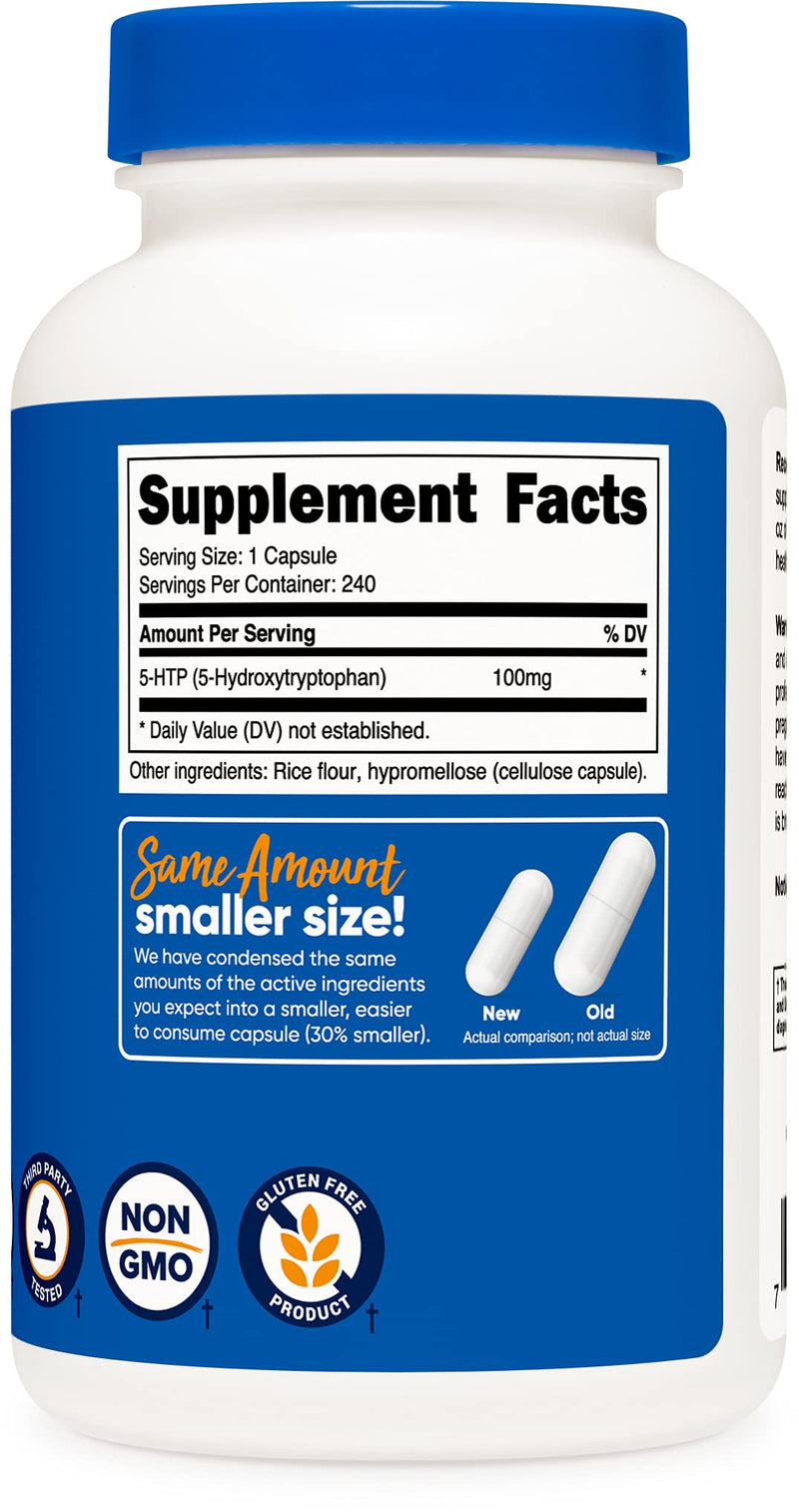 Nutricost 5-HTP 100mg, 240 Capsules (5-Hydroxytryptophan) - Vegetarian Capsules, Gluten Free, Non-GMO - NewNest Australia