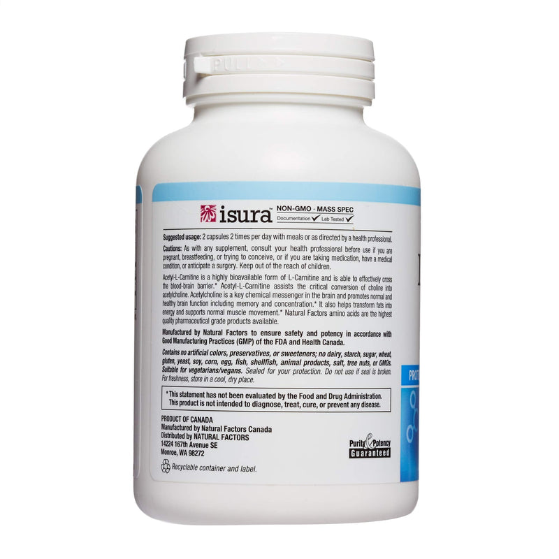 Natural Factors, Acetyl L-Carnitine 500 mg, Promotes a Healthy Memory, Concentration and Brain Function, 120 capsules (60 servings) - NewNest Australia