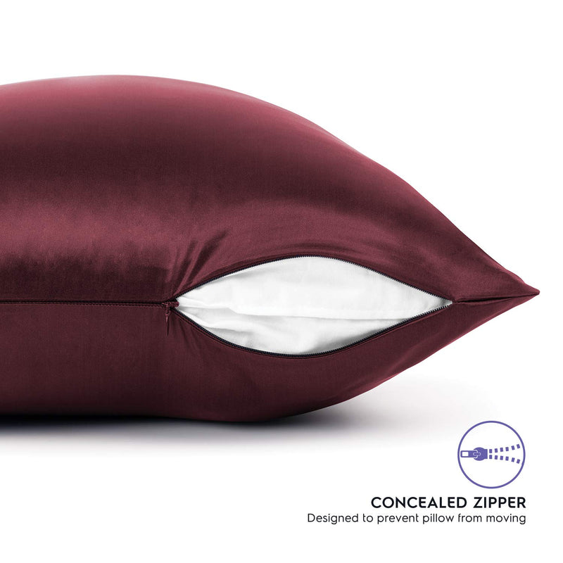 NewNest Australia - Tafts 22 Momme 100% Pure Mulberry Silk Pillowcase for Hair and Skin, Hypoallergenic, Both Sides Grade 6A Long Fiber Natural Silk Pillow Case, Concealed Zipper, Standard 20x26 inch, Burgundy Standard (20" x 26") 