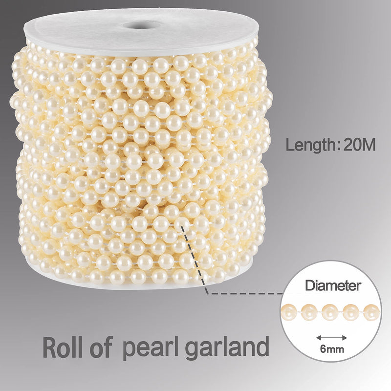 Craft String of Pearls 6MM Pearl Bead, 66 Feet Ivory Faux Pearl Garland Roll Strand for Wedding Party Decoration 6mm × 66 feet - NewNest Australia