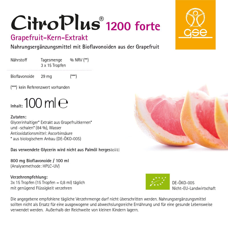 GSE CitroPlus forte 1200 mg, grapefruit seed extract, 100 ml Grapefruit drops in organic quality, rich in bioflavonoids, 100% plant-based, vegan and without additives 100ml - NewNest Australia