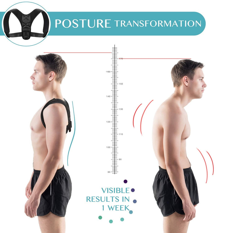 Posture corrector Back brace for Men Women Spine straightener Upper body alignment pain relief Hunchback Correction Clavicle Support for Back Neck & Shoulder (Black) Black M - NewNest Australia