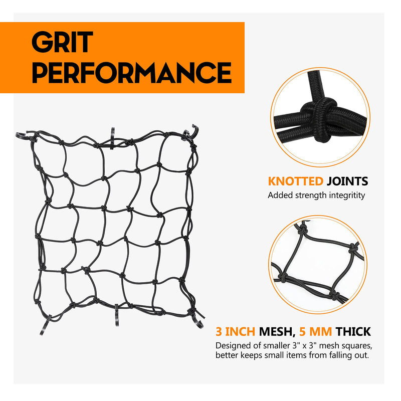 16" x 16" Heavy Duty Bungee Cargo Net Stretches to 30" x 30"-Latex Truck Bed Mesh,Luggage Tie-Down Net with 6Pcs Free Adjustable Hooks Motorcycle Bike Roof ATV SUV Trailer 16" x 16" - NewNest Australia