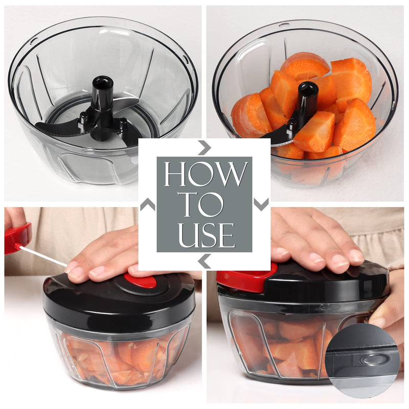 Ourokhome Hand Pull Food Processor - Portable Manual String Vegetable Chopper Small Kitchen Speed Mincer for Veggie, Garlic, Onion, Ginger, etc, 2 cup, Black 550ml - NewNest Australia