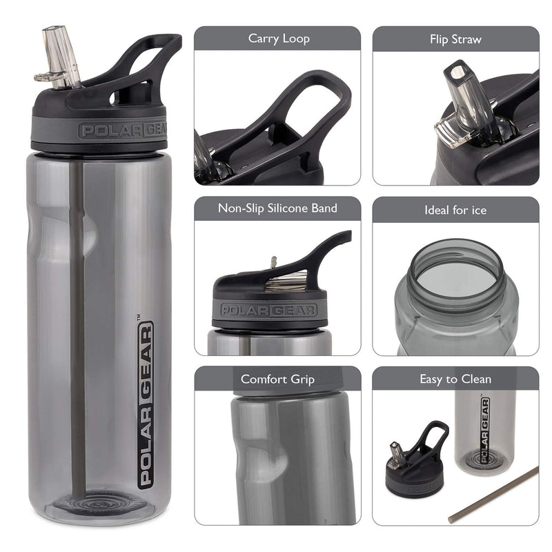 Polar Gear Aqua Grip Bottle – BPA-Free Reusable Sports Water Bottle & Foldable Straw – Drink at the Gym, in the Car & Outdoors – Clear Tritan Plastic & Dishwasher Safe – Black, 650ml - NewNest Australia