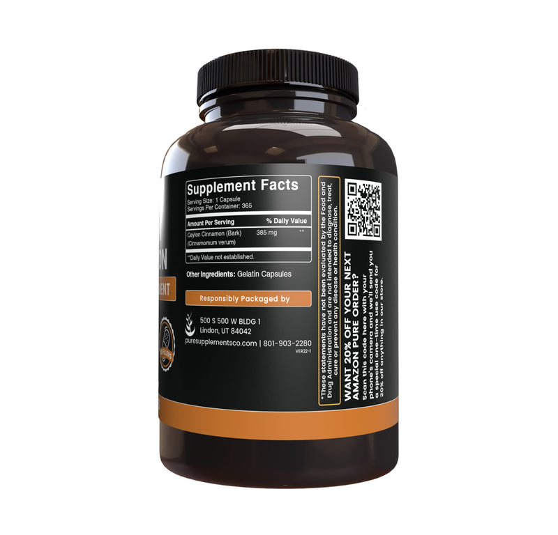 Pure Original Ingredients Ceylon Cinnamon (365 Capsules) No Magnesium Or Rice Fillers, Always Pure, Lab Verified - NewNest Australia