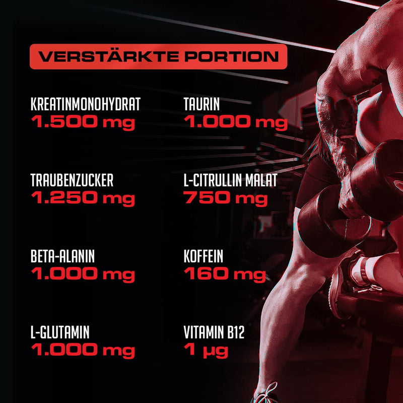 Pre Workout Demon - BERRY FLAVOR - Pre Workout Booster - Training Booster Powder with Creatine Monohydrate, Beta Alanine, Taurine, Citrulline & Caffeine - Made in Germany (360g) 40 portions (pack of 1) - NewNest Australia