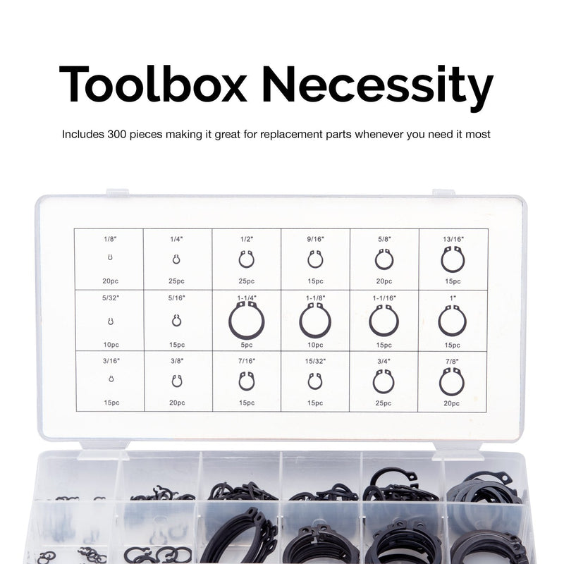 NEIKO 50458A Snap Ring Shop Assortment | 300 Piece Retaining Ring Set | 18 Sizes (1/8" - 1-1/4") | Heat-Treated Hardened Steel | Secure Parts on Grooved Shafts, Pins, Studs, etc. - NewNest Australia