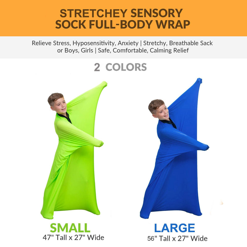 Sensory Sox Stretchy Body Socks Full-Body Wrap to Relieve Stress, Hyposensitivity Great for Boys, Girls with Autism, Anxiety (Large 56"x27", Blue) Large 56"x27" - NewNest Australia