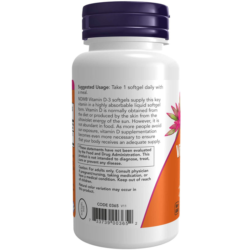 NOW Supplements, Vitamin D-3 1,000 IU, High Potency, Structural Support*, 180 Softgels 180 Count (Pack of 1) - NewNest Australia