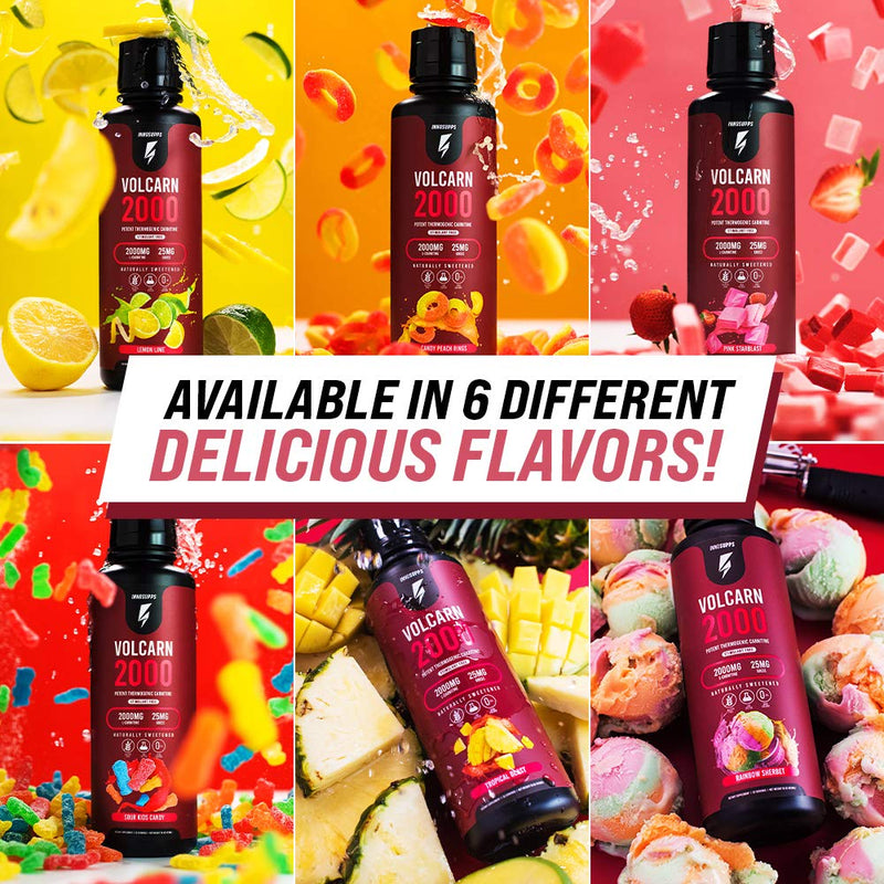 InnoSupps Volcarn 2000 - Liquid L-Carnitine, Boost Energy, Caffeine Free, No Artificial Sweeteners, 32 Servings (Candy Peach Rings) Candy Peach Rings - NewNest Australia