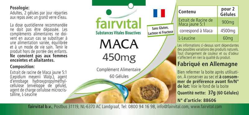 Fairvital | Maca Kapseln 450mg - HOCHDOSIERT - VEGAN - 60 Kapseln - 4-fach konzentrierter Wurzelextrakt - NewNest Australia