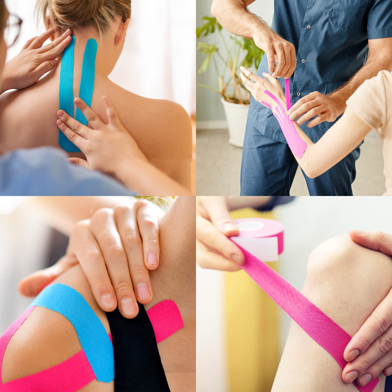 Jophek Kinesiology Tape, 2 Rolls (5 Mx 5 Cm) Kinesiology Tape Blue + Pink, Physio Tape, Elastic, Waterproof, Skin-Friendly, For Sports, Knee, Shoulder And Elbows, Muscle Tightening Bands - NewNest Australia