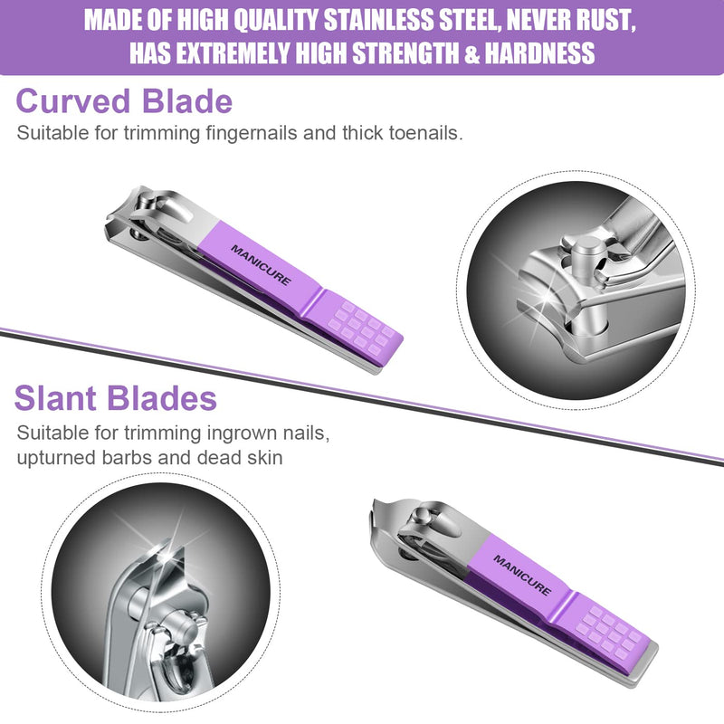 Manicure Set Professional Nail Clippers Pedicure Kit, 16 pcs Stainless Steel Nail Care Tools Grooming Kit with Luxurious Travel Leather Case for Thick Nails Men Women Gift (Violet) Violet - NewNest Australia