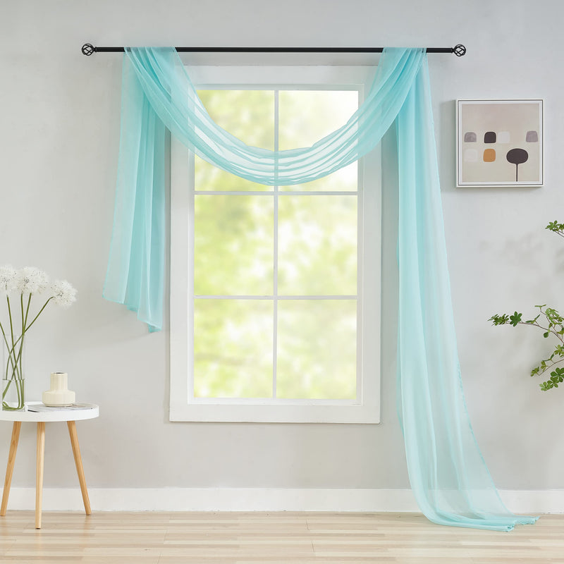 Aqua Sheer Scarf Valance Curtains for Windows - Sheer Fabric for Draping Canopy Bed Curtain Scarf Wedding Arsh Table Runner for Living Room/Bedroom/Kids Room/Party Backdrop 1 Panel 34x144 Inches Long 34"Wx144"L Aqua - NewNest Australia