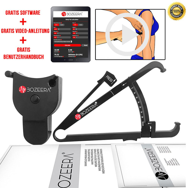 [Body Fat Caliper and Body Measuring Tape] / Skinfold Caliper and Body Tape Measure - Includes Free Software, Video Interpretation, and English Manual - BOZEERA© - The Complete Set. - NewNest Australia