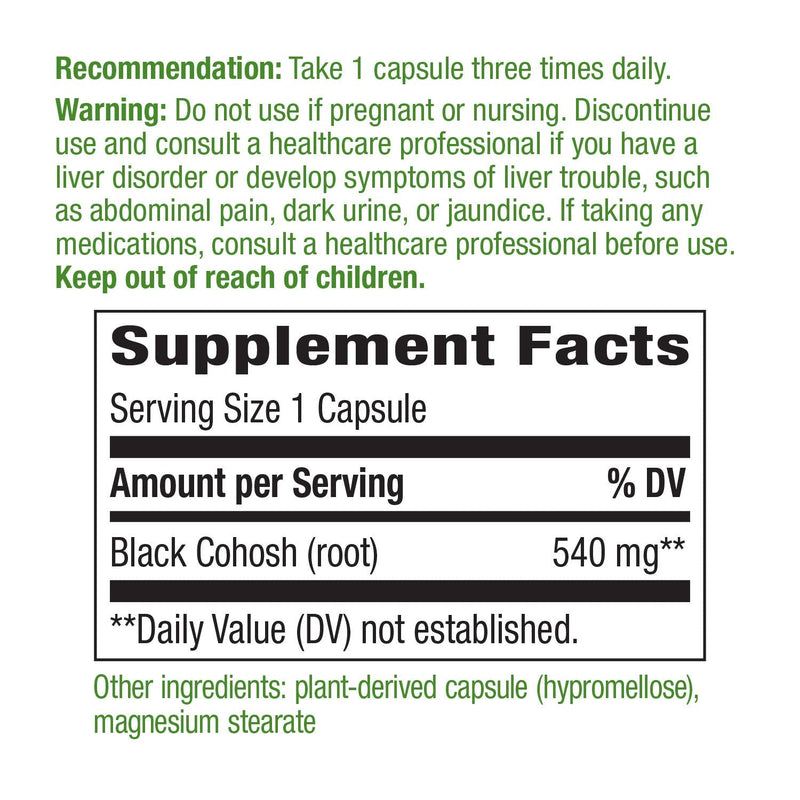 Nature's Way Black Cohosh Root 540 mg, 100 Vegetarian Capsules - NewNest Australia