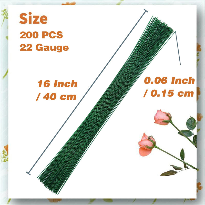 200 Pcs Floral Flower Stem Wire,16 Inch 22 Gauge Flower Paper Wrapped Wire,Green Crafting Floral Stem for Flower Arrangements DIY,Bouquent Stem Wrapping and Crafts - NewNest Australia