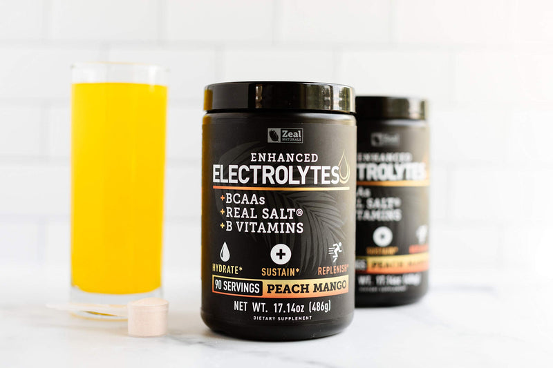 Electrolyte Powder Recovery Drink (90 Servings | Peach Mango) w Real Salt +BCAAs +B-Vitamins Sugar Free Electrolyte Supplement w Potassium Zinc & Magnesium for Hydration - Keto Electrolytes - NewNest Australia