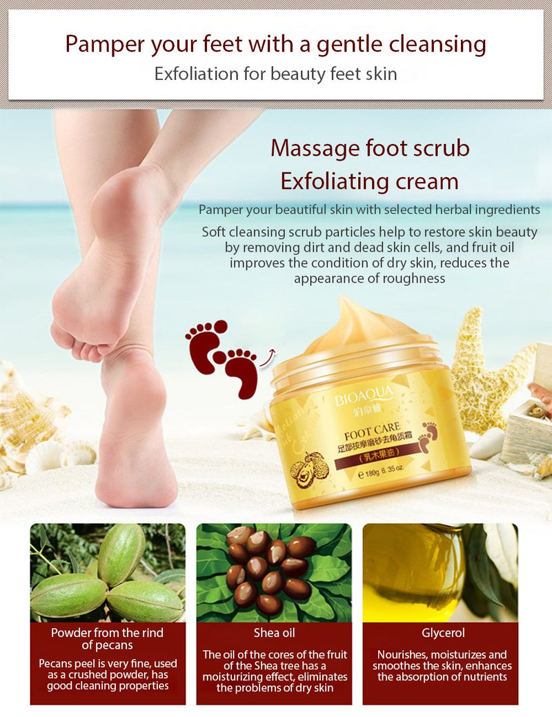 BIOAQUA Foot Care Herbal Massage Scrub-Exfoliating Cream Cleansing Delicate Feet Skin Shea Oil Natural Extracts180g - NewNest Australia