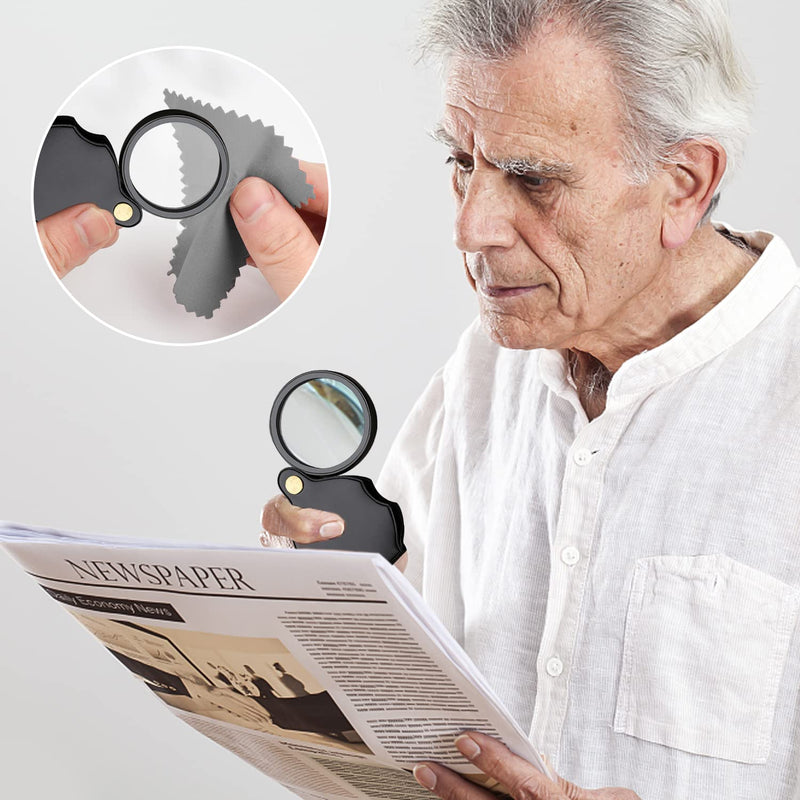 15x Pocket Magnifying Glass with 1 Cleaning Cloth and 1 Black Storage Bag, Foldable Reading Magnifying Glass, Portable Magnifying Glass, Magnifying Glass with Protective Case, Glass Magnifying Glass 15 - NewNest Australia