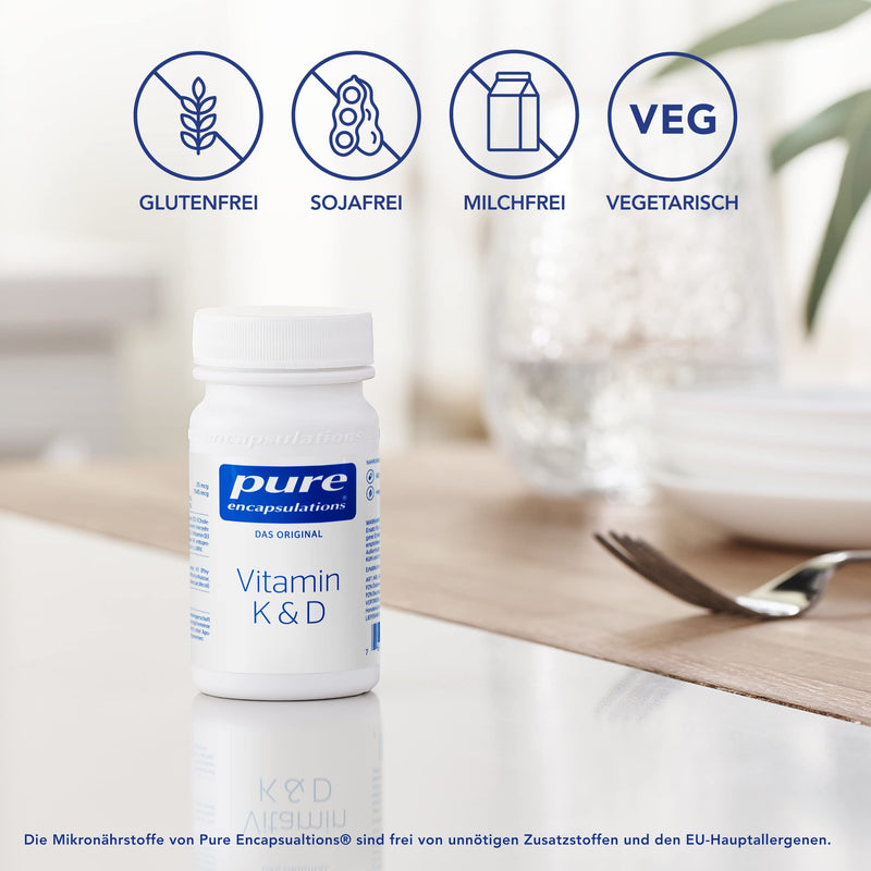 Pure Encapsulations - Vitamin K & D - Hypoallergenic formula with vitamin K1, K2, and D3 for strong bones - 60 capsules - NewNest Australia