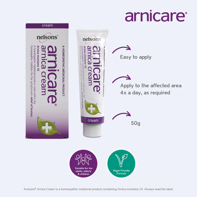 Nelsons Arnicare, Arnica Skin Cream For Bruise Relief, Homeopathic Remedies, Vegan Friendly Formula, Arnica Montana, Suitable for Adults and Children, 50 Grams Arnica Cream (50g) - NewNest Australia