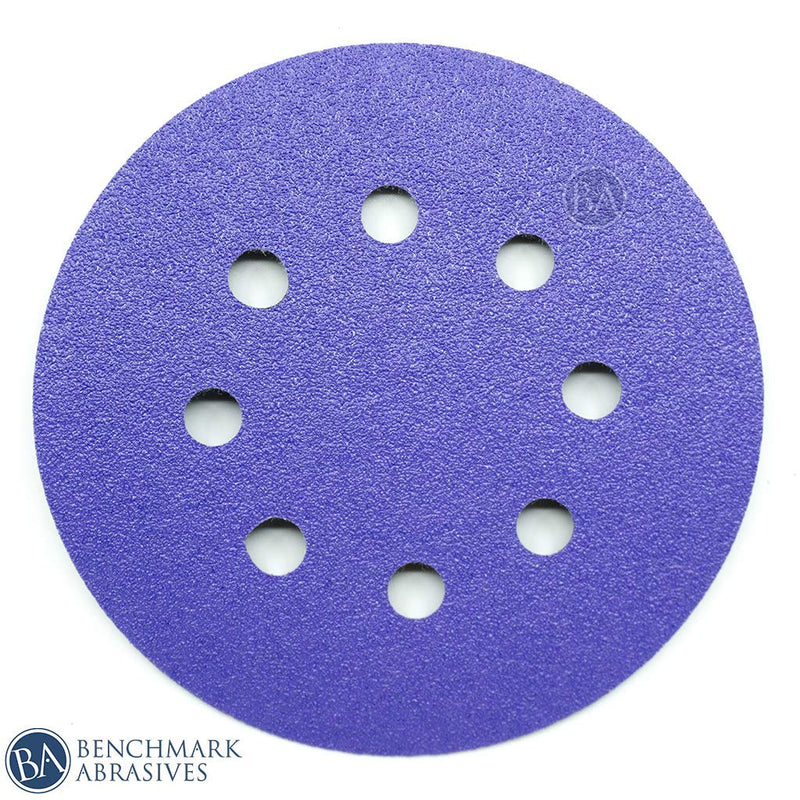 Benchmark Abrasives 5" Ceramic 8 Hole Film Backed Hook & Loop Discs - 50 Pack (100 Grit) 100 Grit - NewNest Australia