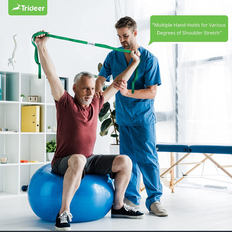 Trideer Stretching Strap Yoga Strap for Physical Therapy, 10 Loops Yoga Straps for Stretching, Non-Elastic Stretch Strap for Pilates, Exercise, Dance, Stretch Band with Workout Guide for Women & Men Green - NewNest Australia