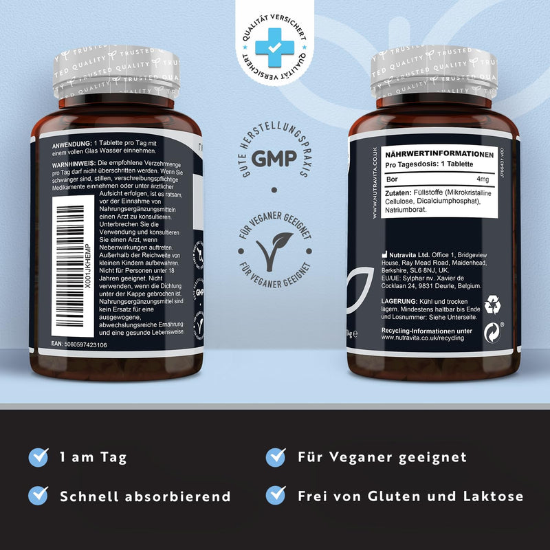 Boron - 4Mg Pure Boron Per Tablet - 400 Tablets - 13 Months Supply - Laboratory Tested - No Unwanted Additives - High Dose - Vegan Friendly - Made By Nutravita - NewNest Australia