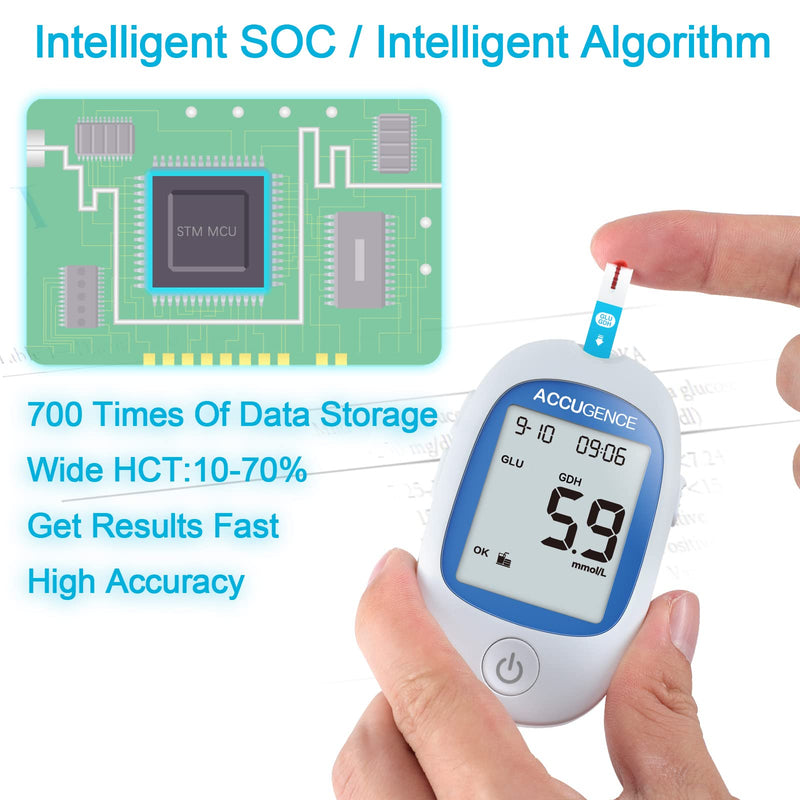ACCUGENCE Diabetes Testing Kit Blood Sugar Monitor With Multifunctional Blood Glucose Meter 50Pcs Blood Sugar Test Strips Lancets Glucometer 5 Second Get Results Blood Sugar Test Kit - NewNest Australia