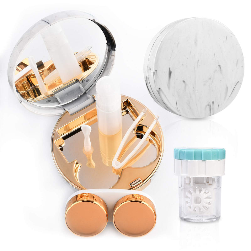 Contact Lens Travel Kit with Cleaner Washer, Portable Contact Box with Mirror Tweezers Remover Tool Solution Bottle for Daily Outdoor (Golden) Golden - NewNest Australia