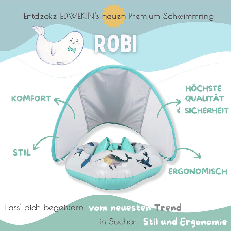 Edwekin Unique Baby Swimming Ring With Hand-Painted Motifs | Innovative Baby Swimming Aid With Sun Protection Canopy Upf50+ | Children'S Swimming Rings | Baby Float For 6 Months To 3 Years Robi - NewNest Australia