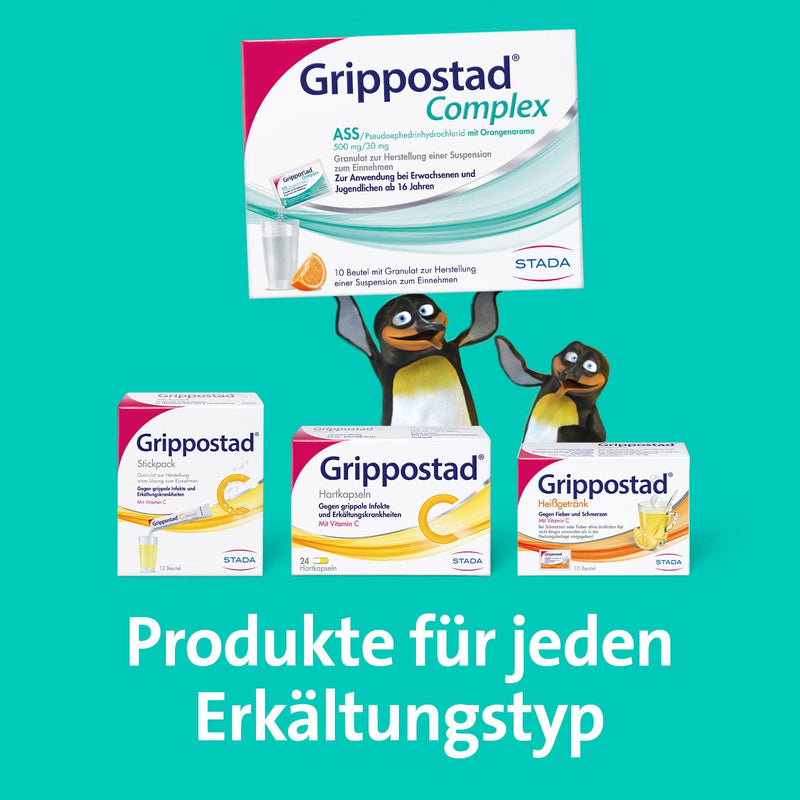 Grippostad Complex - Fast-acting drinking granules for colds, cold-related pain & fever - with acetylsalicylic acid - 1 x 20 bags - NewNest Australia