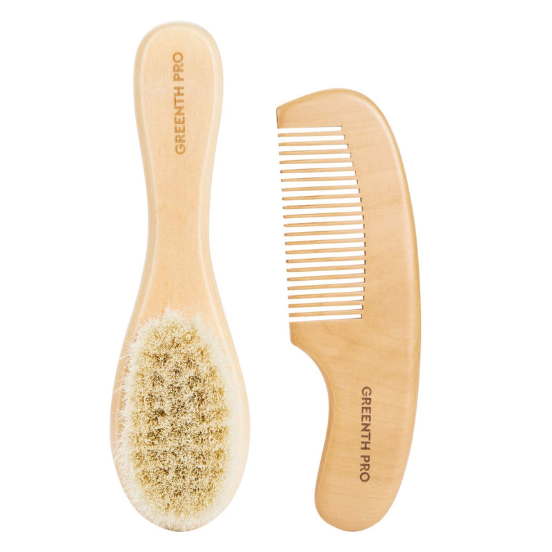GREENTH PRO Baby Hair Bush and Comb Set -Nature Lotus Wood with Soft Goat Bristle and Pear Wood Comb for Newborns & Toddlers, Ideal for Cradle Cap - NewNest Australia