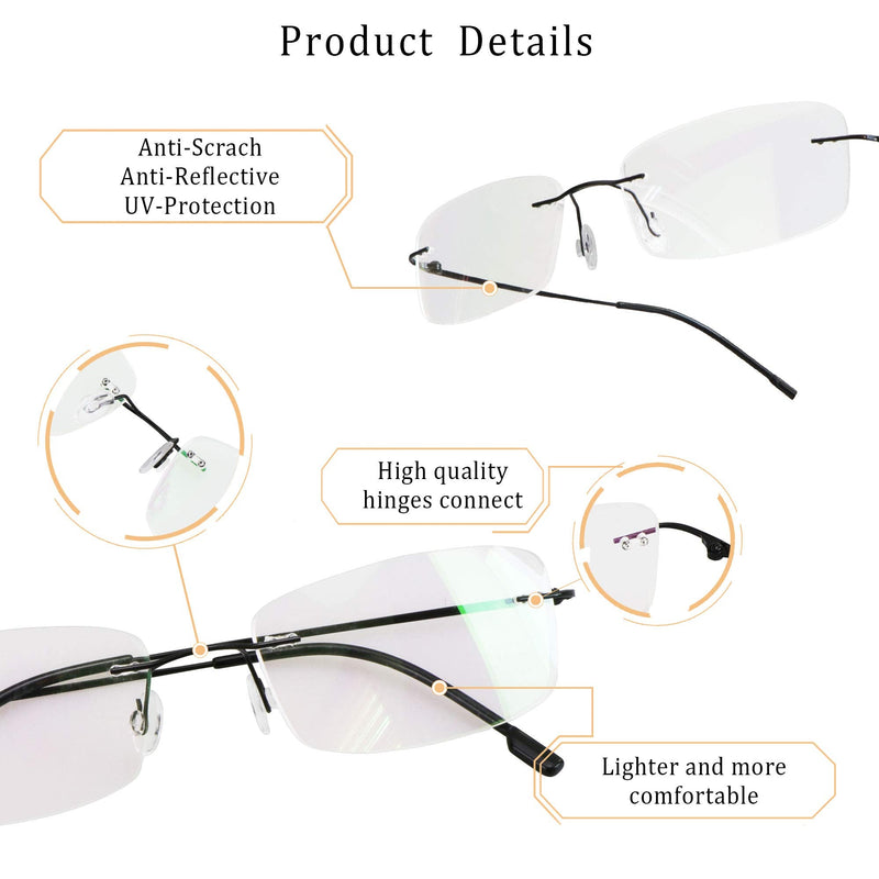LifeArt Blue Light Blocking Glasses, Computer Reading Glasses, Anti Blue Rays, Reduce Eyestrain, Rimless Frame Tinted Lens with diamond, Stylish for Men and Wowen (Black, No Magnification) 01_858_black 0.0 x - NewNest Australia